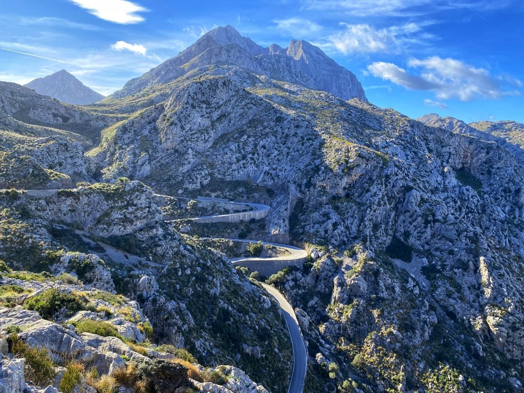 A road winding down the mountain like a snake