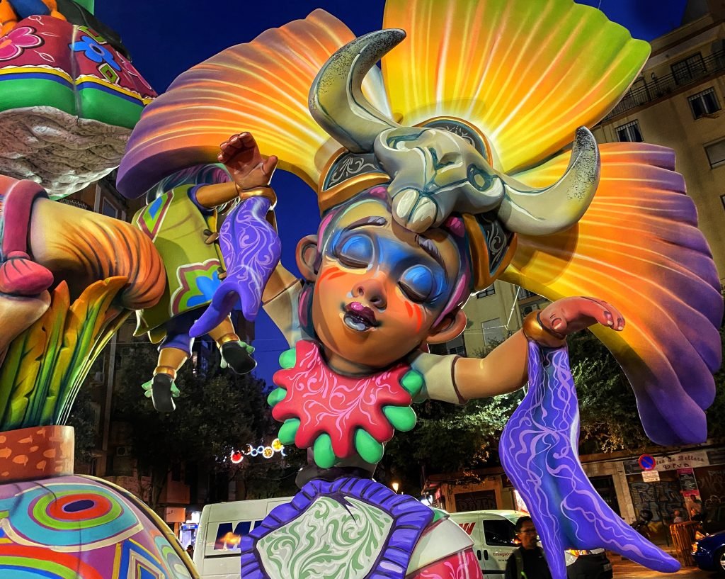 Colorful Falla with headdress