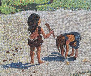 Mural depicting Peru History children