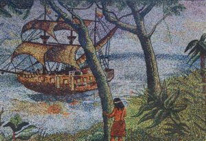 Mural depicting Peru History with ship