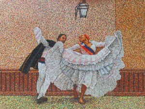 Mural depicting Peru History dancing