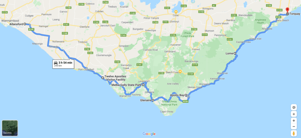 Map of The Great Ocean Road, Victoria, Australia
