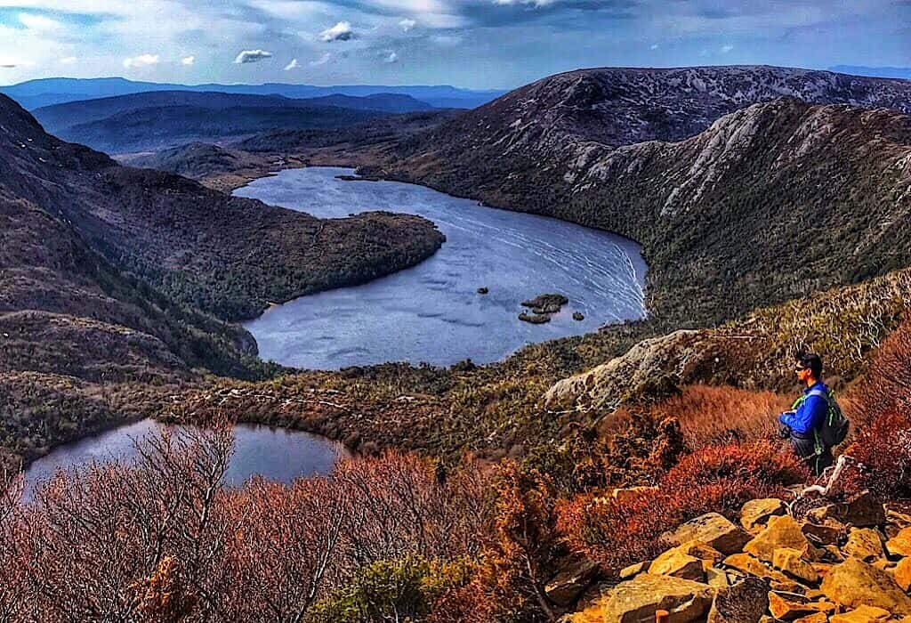 Looking over Dove Lake from Cradle Mountain in Tasmania Australia