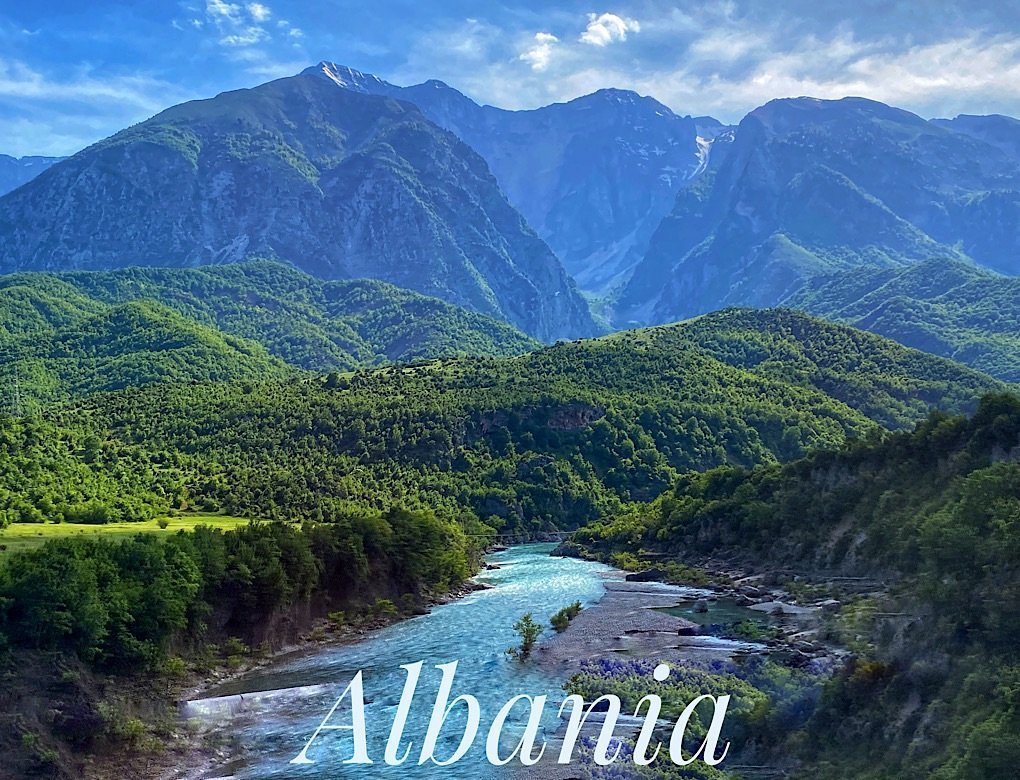 Mountains of Albania with the blue unspoiled river of Vjosa.