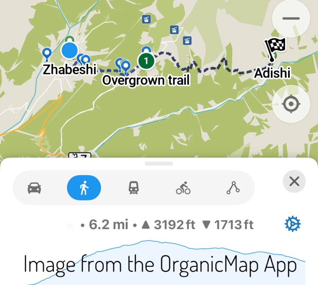 Map of the path from Zhabeshi to Adishi