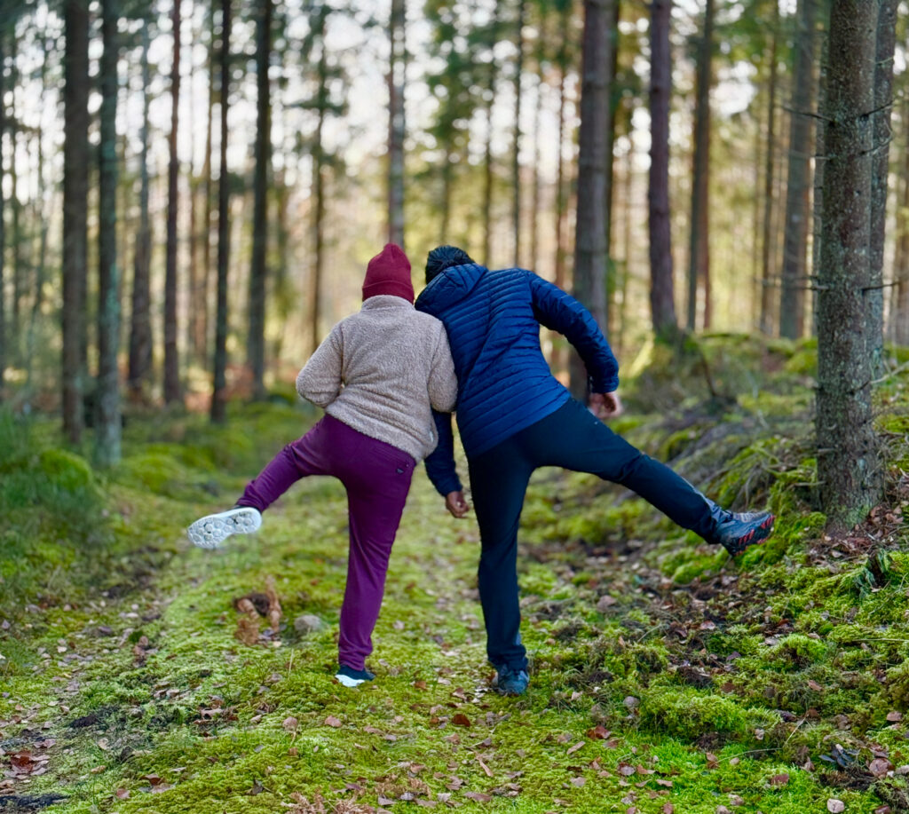 Trin and his mom on a walk in Sweden