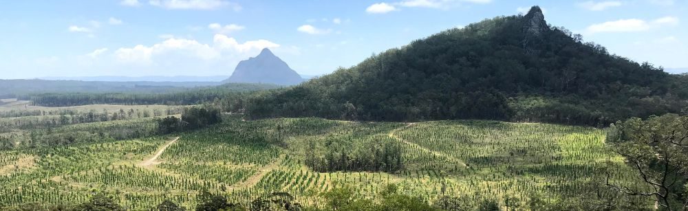 The strange shaped Glasshouse Mountains