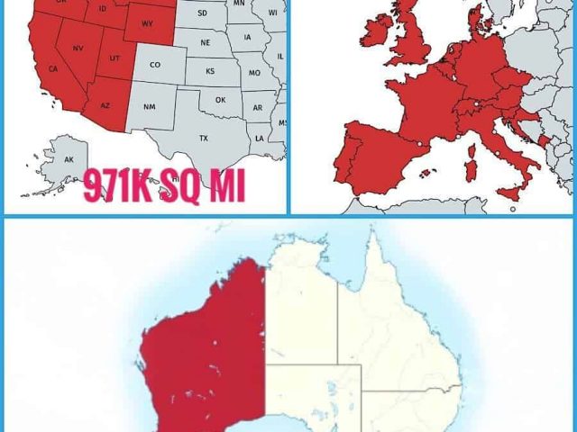 Size of Western Australia compared to USA and Europe